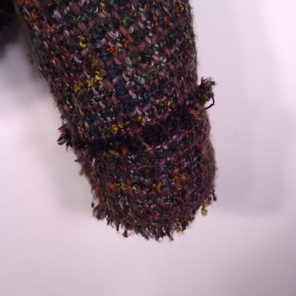 Dark/Bright Multicolor Distressed Seams Tweed Moto Style Short Jacket Size 0 - Picture 3 of 7